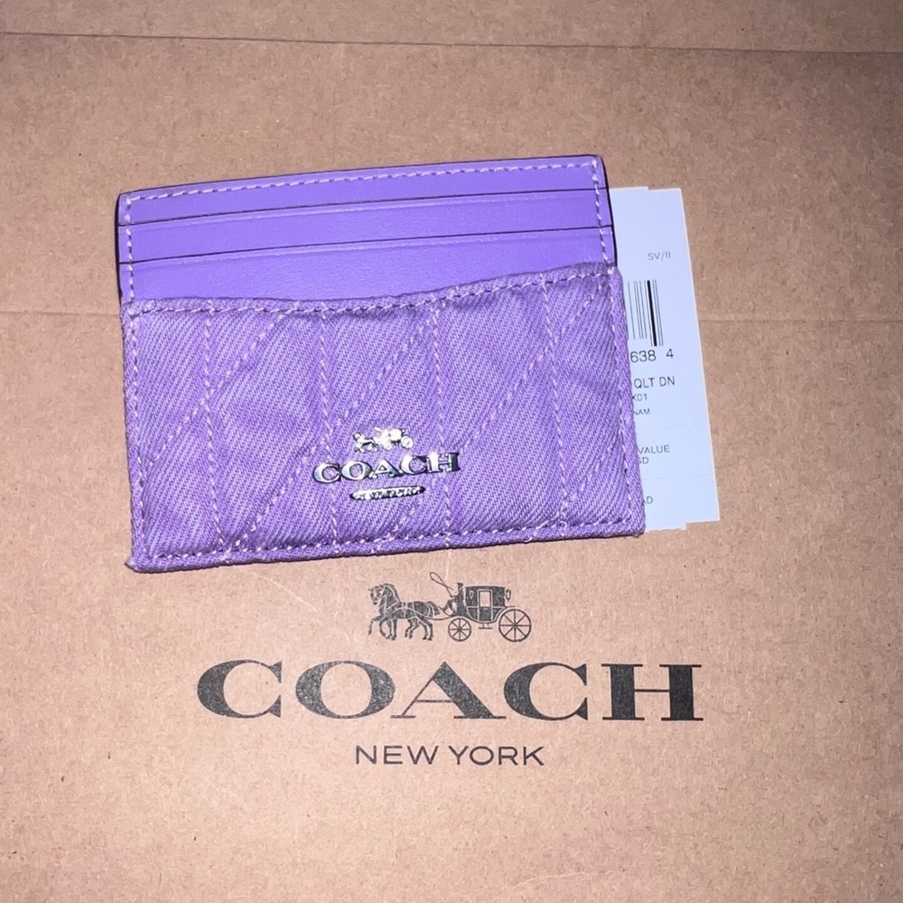 NWT COACH Purple Quilted Card Holder Wallet Silver Hardware AUTHENTIC